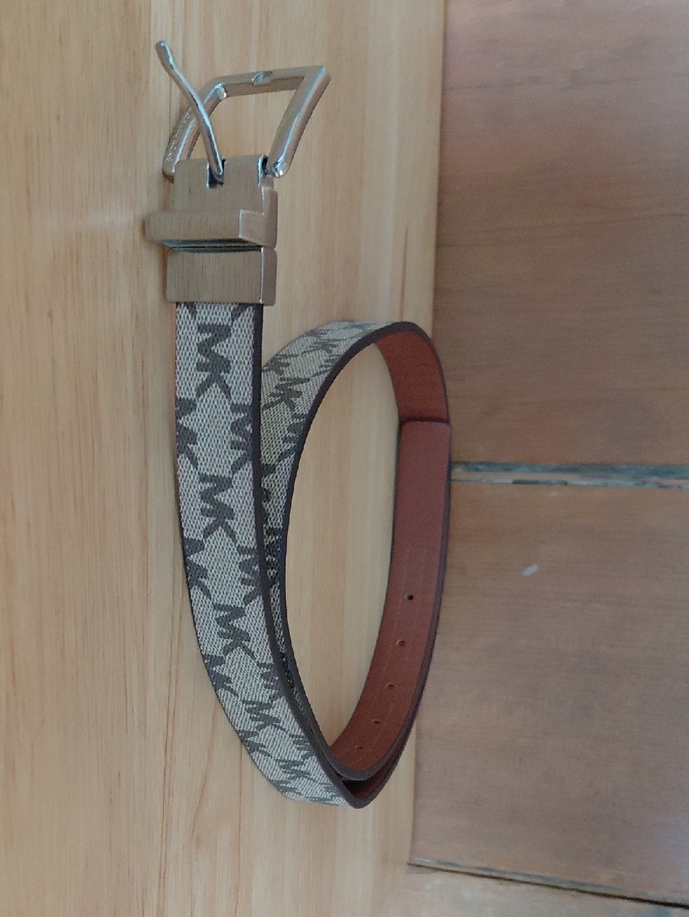 Women's Michael Kors Signature Print Belt in Beige and Brown Reversible